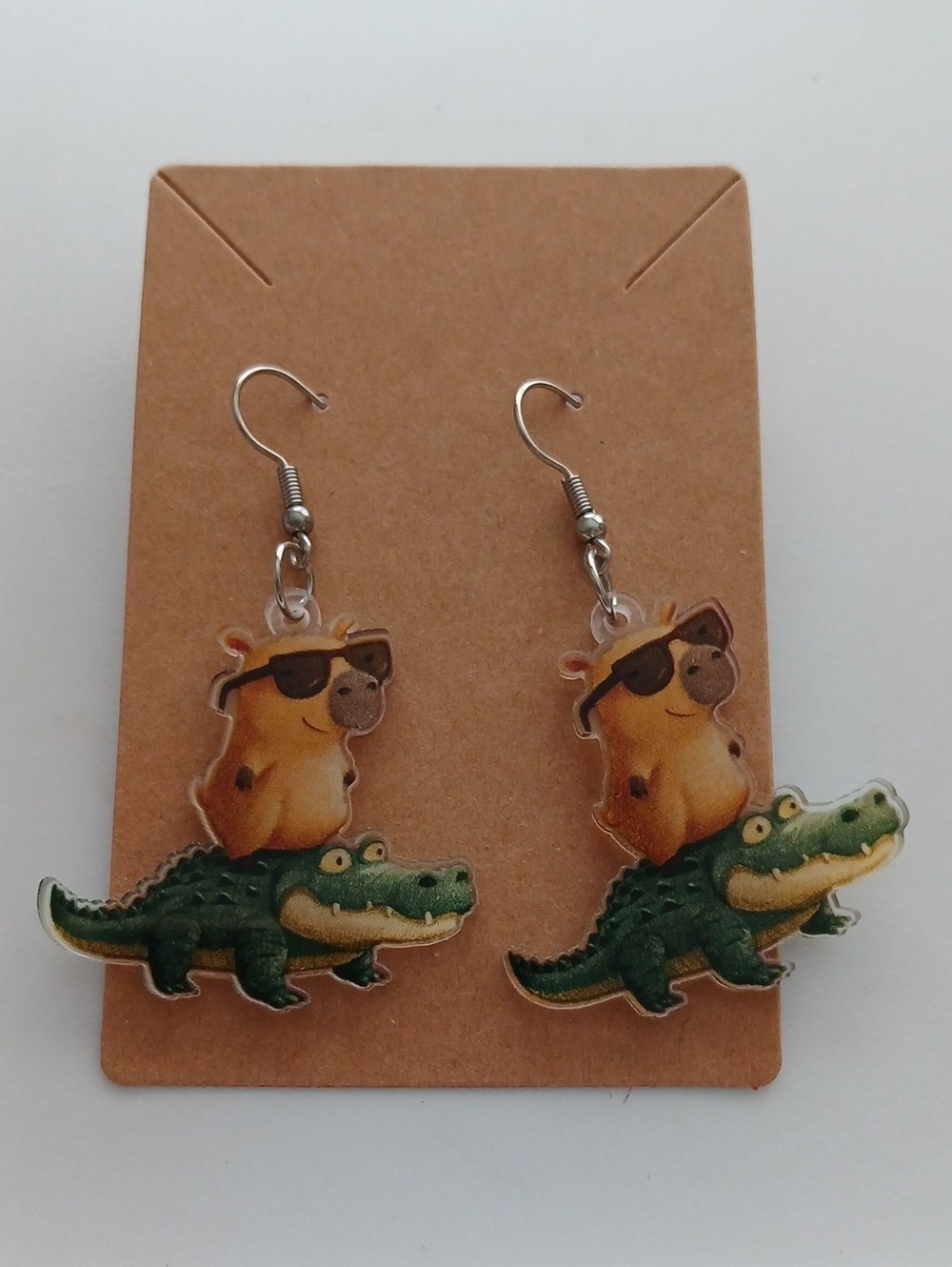 Fashion Jewelry Green Crocodile and Yellow Bear Dangle Earrings